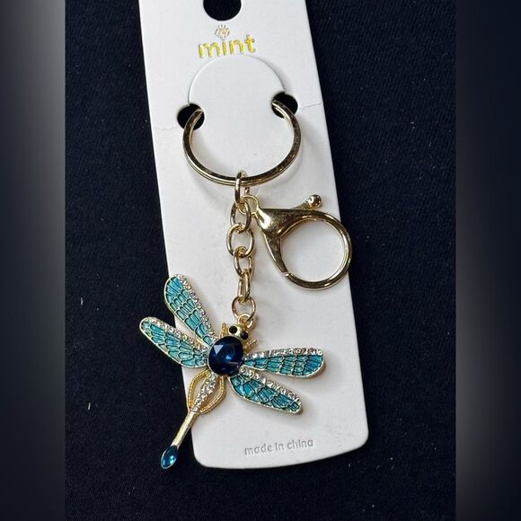 Mint BAG CHARM Sparkly Dragonfly Purple Crystal Keychain/Purse Charm - Picture 11 of 14